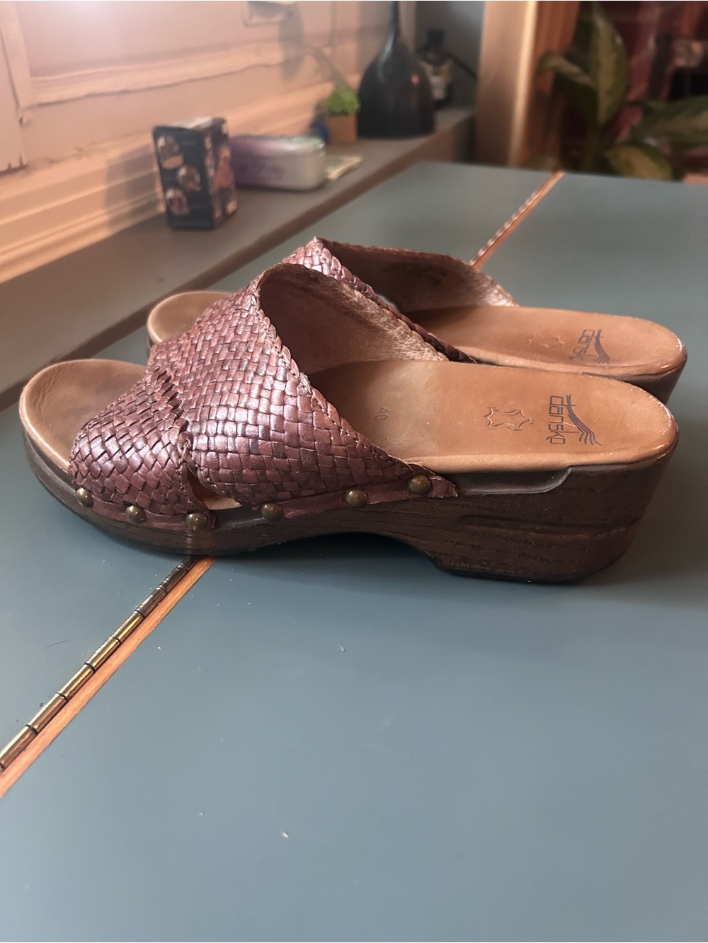Dansko Brown Woven Leather Clog Slides size 40